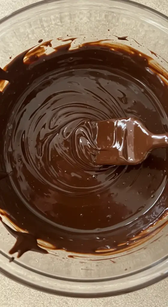 Glaçage au chocolat lisse et brillant pour un Gâteau Chocolat Mascarpone.