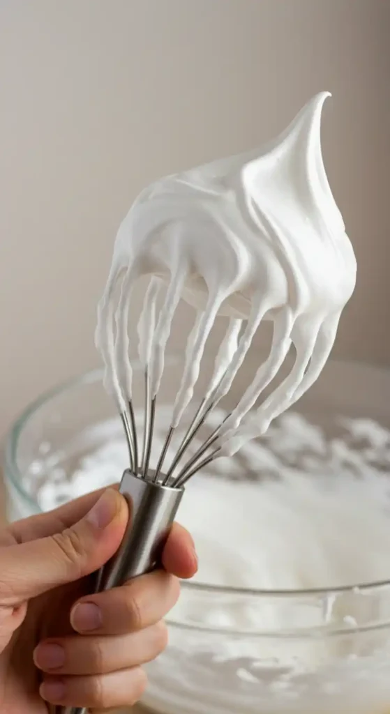 Les blancs d'œufs montés en neige, un élément essentiel pour un Opéra gâteau léger.