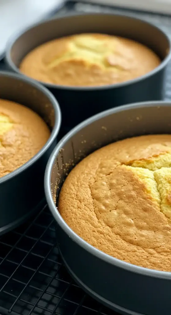 Gâteaux italiens ronds : Trois gâteaux individuels cuits dans des moules gris foncé, posés sur une grille.