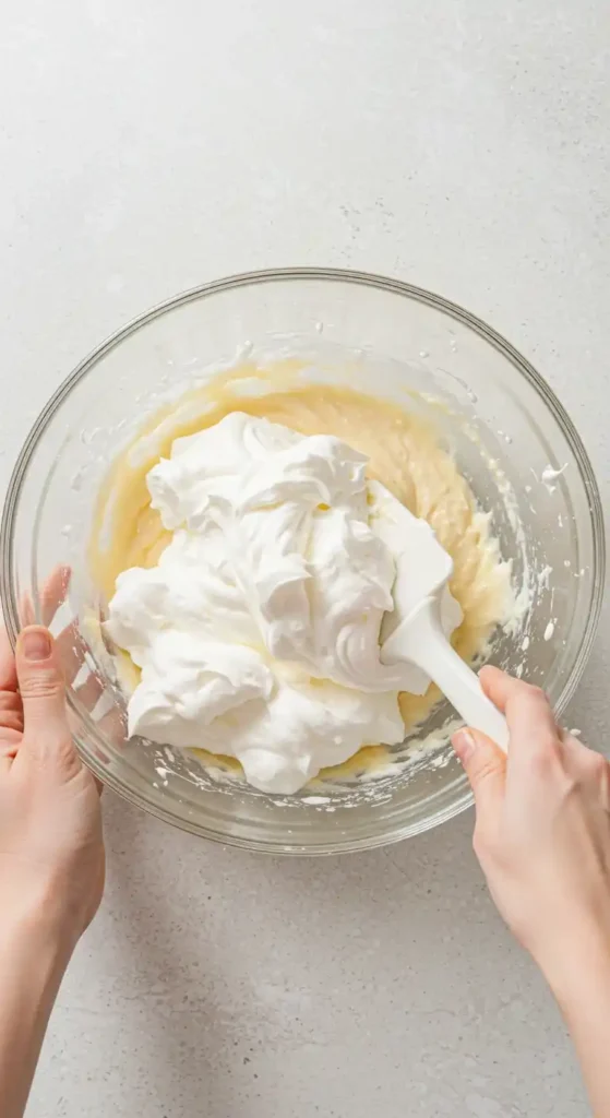 Incorporation de la meringue pour l'Opéra gâteau.
