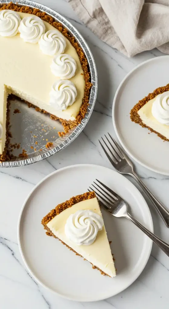 Une délicieuse présentation de la recette cheesecake léger comme un nuage, avec une part servie sur une assiette blanche et le reste du gâteau décoré de volutes de crème fouettée.