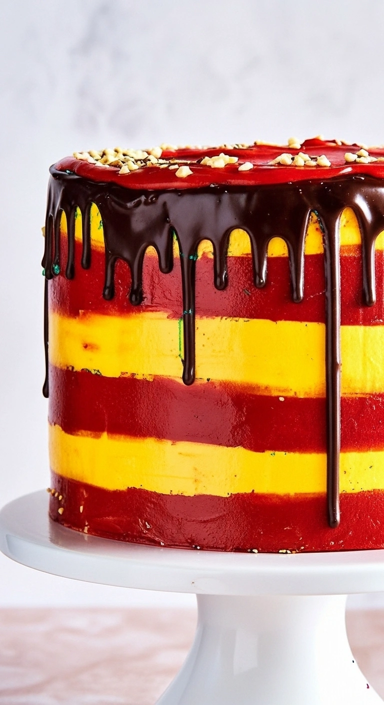 Magnifique gateau Harry Potter, idéal pour une fête d'anniversaire, décoré aux couleurs de Gryffondor et recouvert d'un délicieux glaçage au chocolat.
